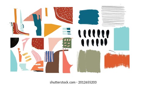 Creative set freehand bright colors geometric elements, shapes. 