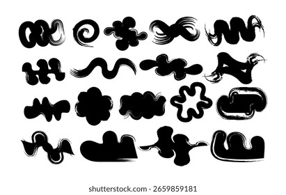 Un conjunto creativo de manchas de pincel abstracto grunge dibujado a mano y Formas de tinta fluida. Perfecto para su uso en carteles, arte digital y proyectos de Diseño gráfico creativo.