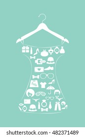 Creative set of icons on the hanger style fashion