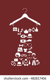 Creative set of icons on the hanger style fashion