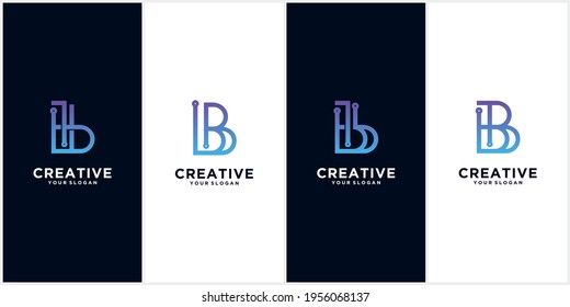 creative set Modern unique creative B logo design, Minimal B initial based vector icon b technology logo with gradation colours