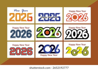 A creative set of “Happy New Year 2026” typographic designs in vibrant colors and bold styles. Ideal for greeting cards, digital banners, posters, and New Year promotional campaigns.