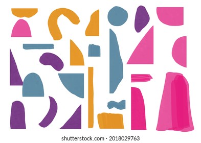 Creative set for patchwork bright colors geometric elements, shapes. 