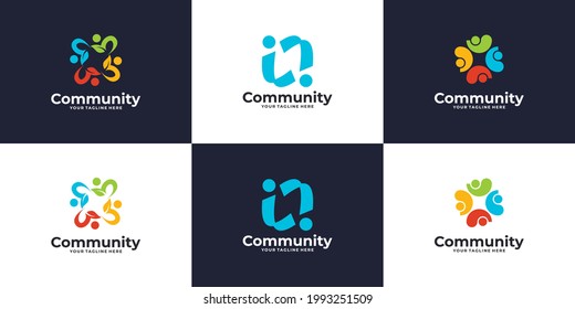 conjunto creativo de personas logo comunitario o diseño del logo de la clínica médica
