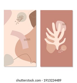 Un conjunto creativo de plantillas de relatos o afiches con diseños abstractos contemporáneos modernos, formas orgánicas dibujadas a mano y texturas. Adecuado para imprimir portadas de libros, banners, publicaciones en redes sociales, folletos