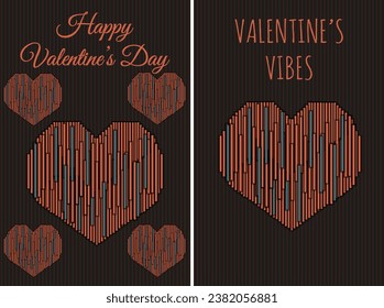 Creative set Valentine's day greeting card cover with vintage 3d pixel Heart. Contemporary Valentine Collage of Retro celebration poster for Social Media. Vector illustration 50s 60s.