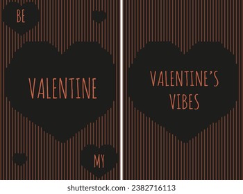 Creative set Valentine's day greeting card cover with vintage Geometric red Heart Contemporary Valentine Collage of Retro celebration poster with Heart silhouette. Vector illustration 50s 60s.