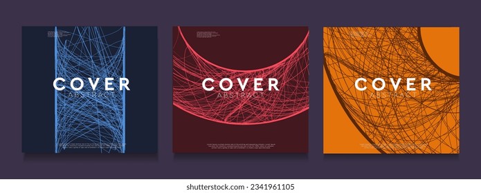 Creative Set Wavy Line für Banner, Poster, Website, Platzierung, Cover, Werbung. Abstrakte 3D Art for Music Festival, Digital Technology Data. Flow Chaotic Line in Vektorgrafik.