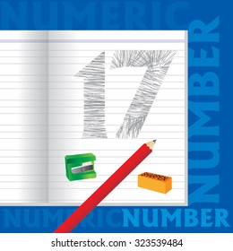 creative seventeen numeric number sketched by pencil school education concept 