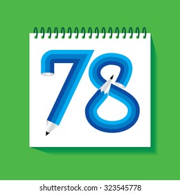 creative seventy eight numeric number created with pencil vector illustration 