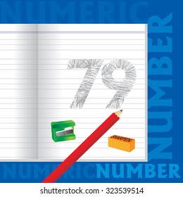 creative seventy nine numeric number sketched by pencil school education concept 