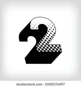 Creative shadowed number 2, pop art dot design sport and education. Vector. Modern background for posters, websites, web pages, business cards, aging.