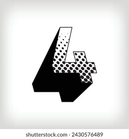 Creative shadowed number 4, pop art dot design sport and education. Vector. Modern background for posters, websites, web pages, business cards, aging.
