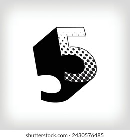 Creative shadowed number 5, pop art dot design sport and education. Vector. Modern background for posters, websites, web pages, business cards, aging.