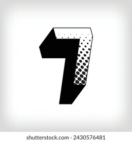 Creative Shadowed Nummer 7, Pop Art Dot Design Sport und Bildung. Vektor. Moderner Hintergrund für Plakate, Websites, Webseiten, Visitenkarten, Altern.
