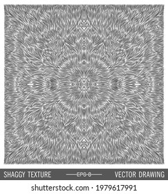 Creative Shaggy Texture. Furry handmade print. Simple monochrome hatching pattern. Ready for use vector template.