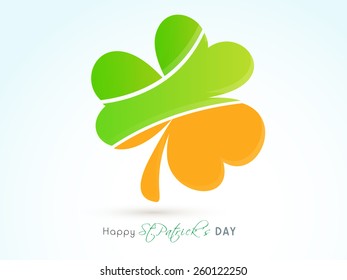 Creative shamrock leaf in Irish Flag colors for Happy St. Patrick's Day celebration. 
