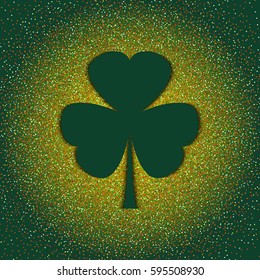 Creative shamrock leaf for Saint Patrick's Day celebration. Frame in the shape of a clover leaf made of green and orange grainy texture. Perfect for party invitations, posters, banners, flyers, cards.