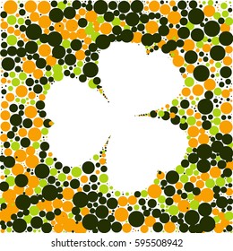 Creative shamrock leaf for Saint Patrick's Day celebration. Frame in the shape of a clover leaf made of green and orange grainy texture. Perfect for party invitations, posters, banners, flyers, cards.