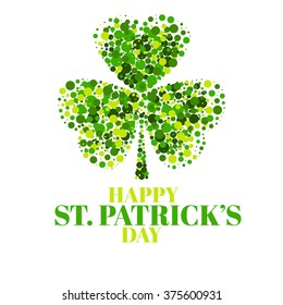 Creative shamrock on white background for Saint Patrick's Day celebration. Green clover leaf with bright grainy texture. Perfect for party invitations, posters, banners, flyers and cards.