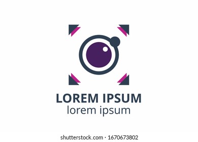 Creative shape lens design symbol of camera. Template icon logo for photography studio, media business, or digital application.