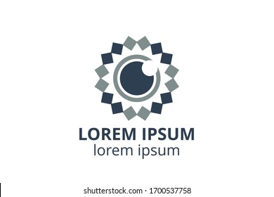 Creative shape lens design symbol of camera. Template icon logo for photography studio, media business, or digital application.