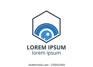 Creative shape lens design symbol of camera. Template icon logo for photography studio, media business, or digital application.