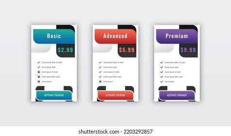 Creative shape pricing table info panel design for website