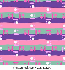 Creative shape seamless pattern. Creative various doodle shapes background. Design for fabric, textile print, surface, wrapping, cover, greeting card, wallpaper. Vector illustration