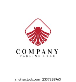 creative shell with vulcan on square logo design, simple shell and square logo