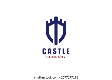 Creative shield with castle and initial M logo, Vector logo.