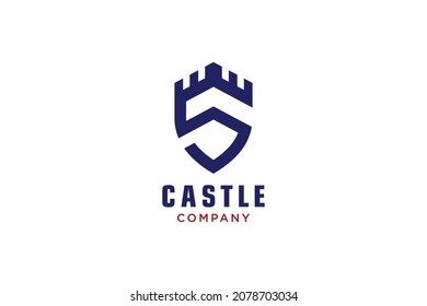 Creative shield with castle and initial S logo, Vector logo.