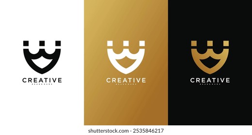 Diseño creativo del logotipo del castillo del escudo. Vector de Premium