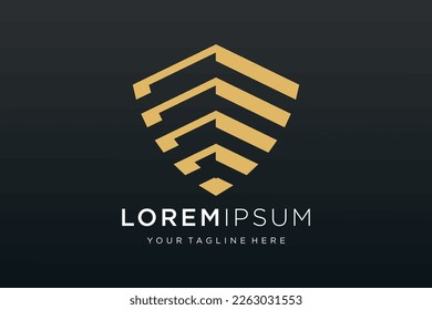 Creative Shield combined building logo and icons set. Vector logo design template.