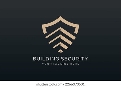 Creative Shield combined building logo and icons set. Vector logo design template.