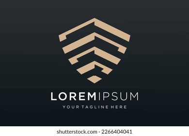 Creative Shield combined building logo and icons set. Vector logo design template.