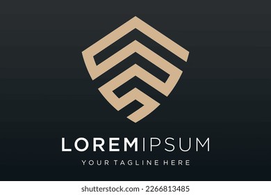 Creative Shield combined building logo and icons set. Vector logo design template.
