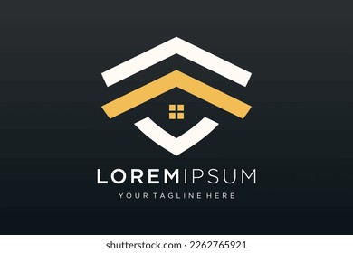 Juego de iconos y el logotipo combinado de la casa de Creative Shield. Plantilla de diseño del logotipo del vector.