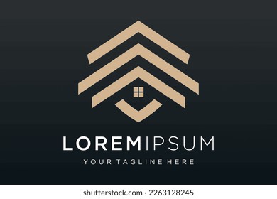 Creative Shield combined house logo and icons set. Vector logo design template.