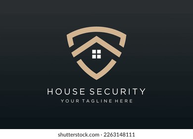 Juego de iconos y el logotipo combinado de la casa de Creative Shield. Plantilla de diseño del logotipo del vector.