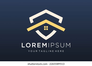 Juego de iconos y el logotipo combinado de la casa de Creative Shield. Plantilla de diseño del logotipo del vector.