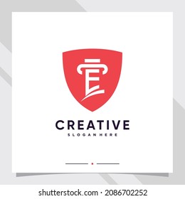 Creative shield combined law logo design initial letter e