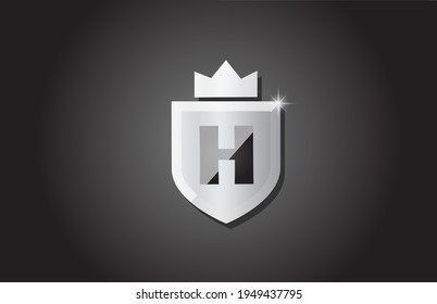 Protector creativo Icono de la letra del alfabeto H en color gris. Diseño empresarial para la identidad de plantilla de la empresa con corona de rey y chispa de luz