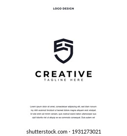 Creative shield with letter EJ icon logo design vector illustration. Letter DB JE logo design color editable
