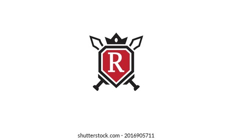 kreativer Schildbrief b Schwerter Kronlogo, Vektordesign