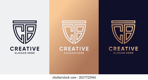 Creative shield logo design initial letter CB with line art style. Monogram logo for business company and personal