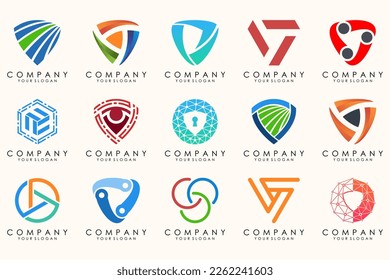 Creative Shield logo and icons set. Vector logo design template.