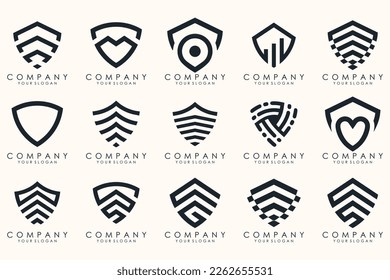 Logotipo y conjunto de iconos de Creative Shield. Plantilla de diseño del logotipo del vector.