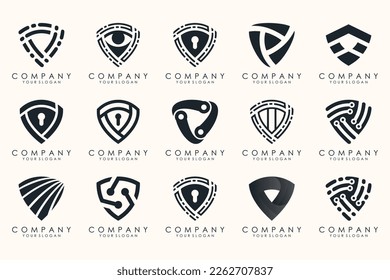 Logotipo y conjunto de iconos de Creative Shield. Plantilla de diseño del logotipo del vector.