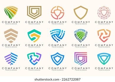 Logotipo y conjunto de iconos de Creative Shield. Plantilla de diseño del logotipo del vector.